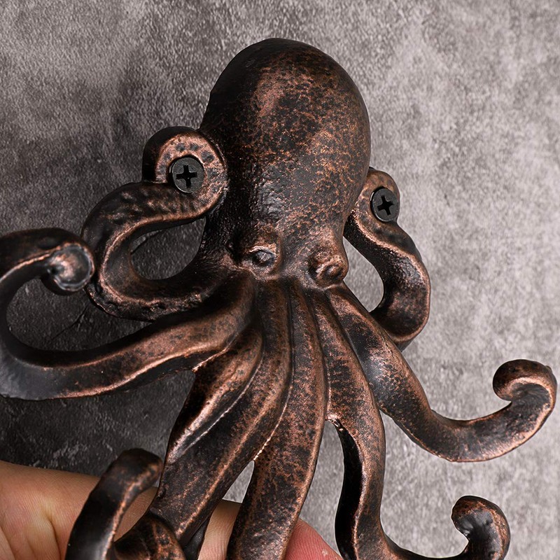 BSTKEY Cast Iron Octopus 5 Tentacles Decorative Wall Hook -