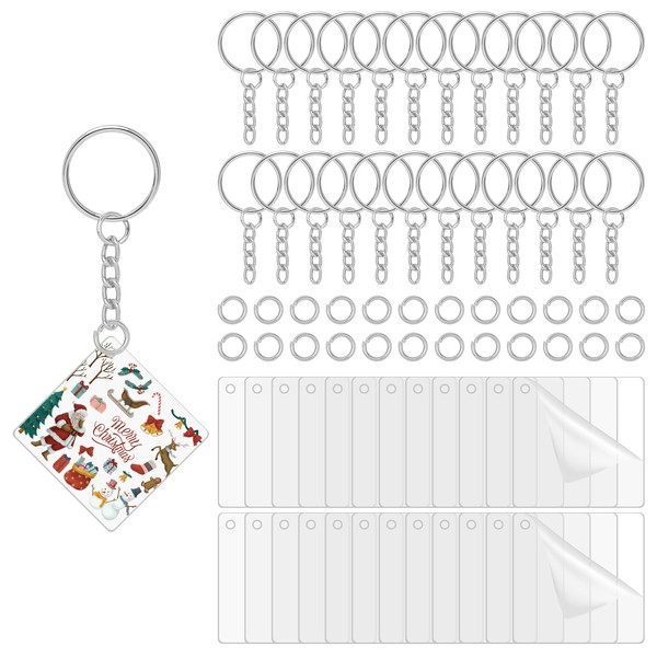 72Pcs Acrylic Keychain Blanks Set, Including 24pieces Clear Acrylic Ornament