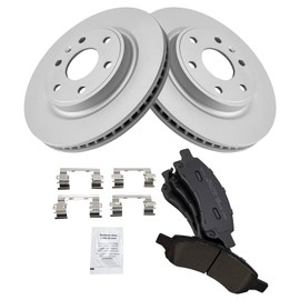 TRQ Front Semi-Metallic Brake Pad & Coated Rotor Kit Compatible with Chevy Traverse Acadia
