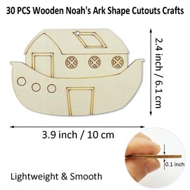 30pcs 4 Inch Unfinished Wooden Noah's Ark Cutout, DIY Crafts Cutouts Blank Wooden Noah's Ark Shaped Hanging Ornaments Gift Tags for Home Party Decoration Craft Project