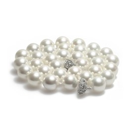 Schmuckwilli Women's Shell Pearl Necklace, White, High Gloss, Magnetic Closure, Real Shell mk0018z, Silver Plated, White