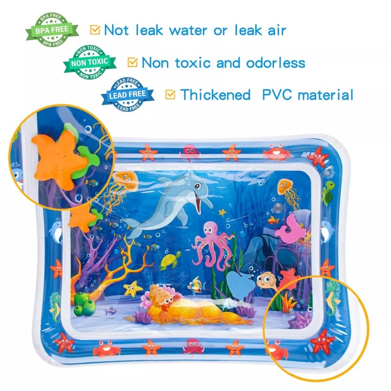 Yeeeasy Tummy Time Water Mat丨Inflatable Play Mat for Babies, Blue