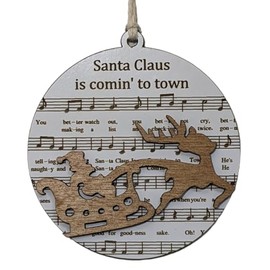 3.5" Santa Claus Is Coming To Town Laser Engraved Christmas Ornament - Musical Sheet Music Holiday Decor - Festive Xmas Gift for Music Lovers