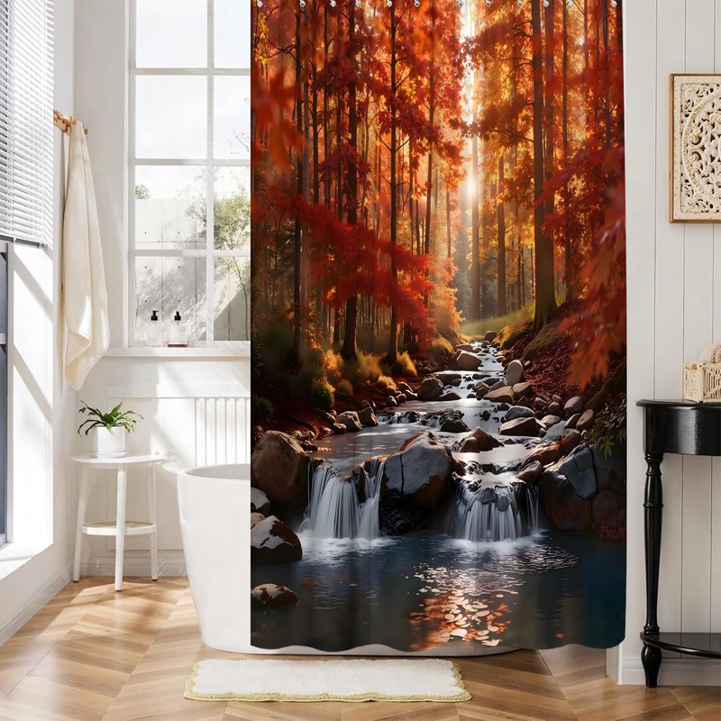 GCTNBJL Fall Forest Waterfall Shower Curtain for Bathroom,70x70(WxH) Inches