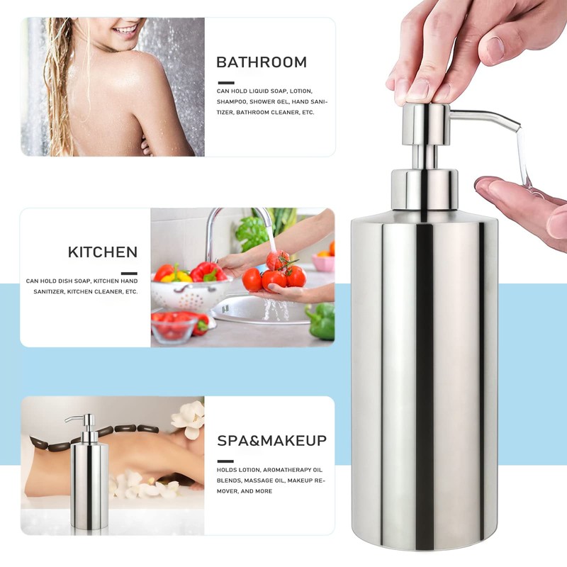 18 oz Large Countertop Soap Dispenser, Brushed Nickel Stainless Steel