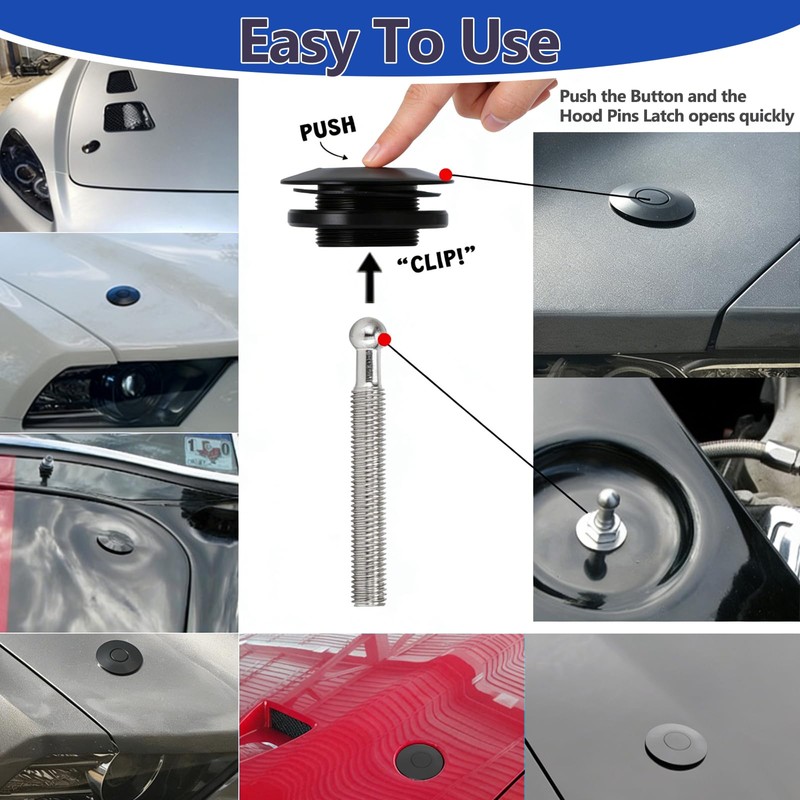 Klfte 2 Pack Quick Latch Hood Pins Universal 2.44" Diameter