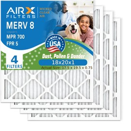 AIRX FILTERS WICKED CLEAN AIR. 18x20x1 Air Filter MERV 8 Electrostatic Pleated Air Conditioner Filter 4 Pack HVAC AC Furnace Filters