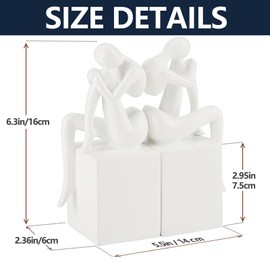 Xmeden White Book Ends Decorative, Girl Thinker Design, Modern Bookends for Shelves, Non-Skid Heavy Duty Resin Book Stopper for Books, Bookends with Base, Resin, 1Pair/2Piece