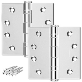 Finsbury Hardware Door Hinge Ball Bearing 4 x 4 Inches Solid 304 Steel Durable Heavy Duty Machined NRP Architectural Grade Mortise Hinges - Set of 2 Shiny Silver Door Hinges (Silver)