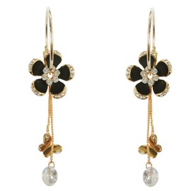 Navachi 18k Gold Plated Black Enamel Flower Crystal Chain Clear Zircon Az2721e Hoop Earrings(dia. 2.5cm)