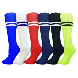 Winterlace Kids Soccer Socks, 6 Pairs for Boys Girls, Youth Knee High Athletic Sports Football Gym School Team Pack Children (as1, alpha, s, regular, Assorted)