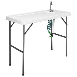 Costway Outdoor Garden Folding Portable Fish Cleaning Cutting Camping Table With Sprayer
