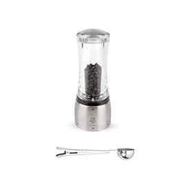Peugeot Daman U'Select Shaftless 6.5 Inch Salt & Pepper Mill Gift Set, Stainless Steel - With Scoop (Pepper Mill)