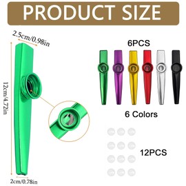 6 Piece Kazoo Instrument, Kazoo Set Made of Metal, Metal Kazoo Musical Instruments Made of Aluminium Alloy with 12 Pieces Kazoo Flute Membranes for Children and Music Lovers