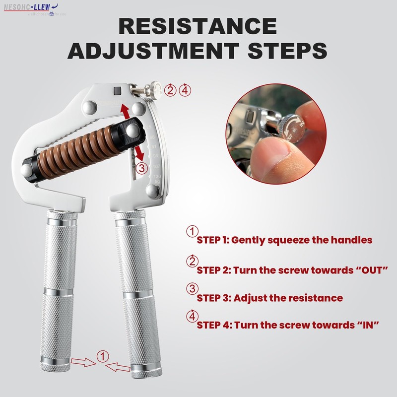 NESOHC-LLEW Adjustable Grip Strength Trainer: Premium 304 Stainless Steel Structure,