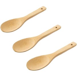 3 Pack Bamboo Rice Scoops Wooden Non-Stick Rice Spatula Large Wood Serving Salad Spoons Scooper for Cooking Stirring Soup Sushi Kitchen Utensil (Spoon, One Size（23CM）)