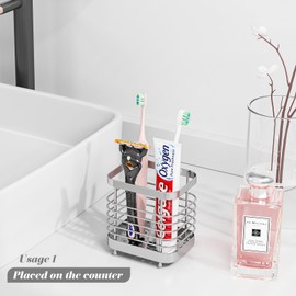 Toothbrush Holders for Bathroom - Sgokuno Stainless Steel Toothbrush Holder Wall Toothpaste Holder Shower Razor Holder Toothbrush Organizer for Easy Bathroom Storage