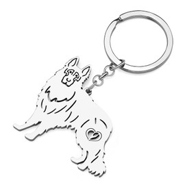 TIZURO Stainless Steel German Shepherd Dog Keyring Puppy Pets Car Key Rings Jewellery for Women Handbag Charms Gifts, Silver plated, M