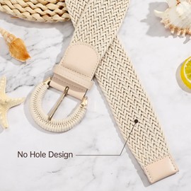 SANSTHS Women Wide Woven Belt for Dresses Fashion Rattan Braided Waist Belt Straw Raffia Boho Belt for Jeans,beige,L