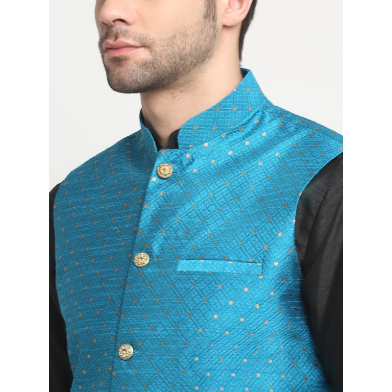 KRAFT INDIA - chamarra Nehru de seda con lunares, Azul,
