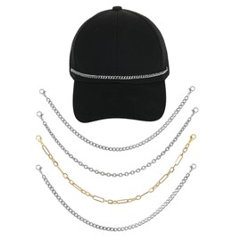4 Pcs Trucker Hat Chains Bill Decoration Trucket Hat Charms DIY Metal Chains for Mesh Baseball Cap Accessories Chain for Party Supplies (Style A)