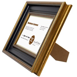 Space Art Deco, 5.5x8.5 Business License Frame for 5.5x8.5 Certificate,Tempered Glass Wall Hangers or Easel Stand Display (Ornate Gold/Black, 1-Pack)