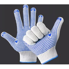 A406 12 Pairs Nylon Polka Dot Work Gloves, White Dotted Gloves, Cotton Grip work Gloves for warehouse Non-slip gloves Protective Gloves (Large-9)