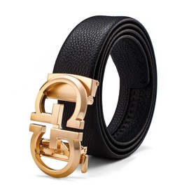 ARIMIA Fashion Diamond Men Real Leather Ratchet Belt Black Adjustable Length Full Grain Soft Genuine Cowhide Strap 1.5 Inch Wide (Gold Black G1, Adjustable from 46" to 50" Waist)