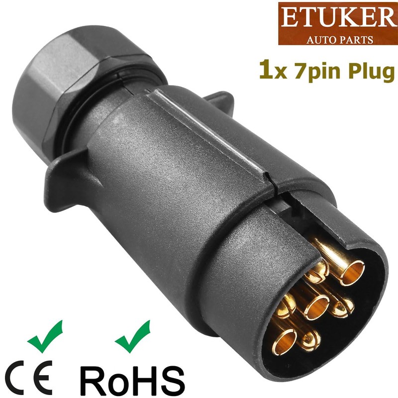 ETUKER 7-Pin Trailer Male Plug - Waterproof 12N Electrical Connector