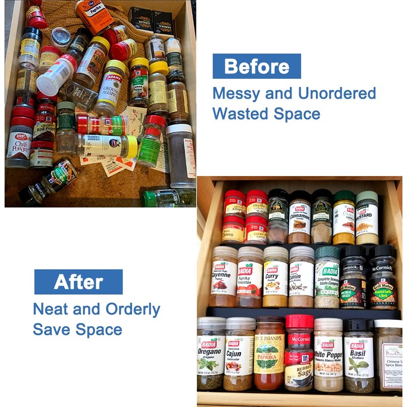 Khordin Expandable Spice Drawer Rack Organizer Insert for Kitchen Cabinet