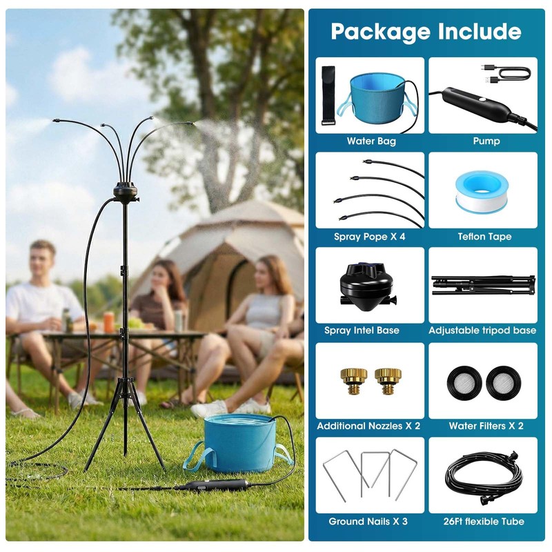 MQHUAYU 5.3FT Standing Misters for Outside Patio,Portable Misting Cooling System