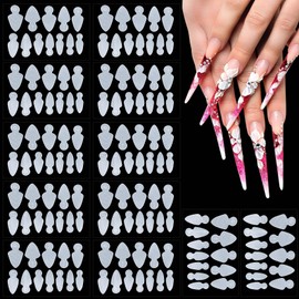 HINZIC 144pcs Dual System Poly Gel Nail Forms Stickers for Nail Tips, Self Adhesive Reusable Silicone French Nail Tip Guides, Nail Extention Molds Builder Tools for Nail Art Practice