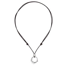 Beau Soleil Jewelry Jewellery Necklace Leather Necklace Adjustable Length for Women with Solid Ring Pendant, Leather, No Gemstone