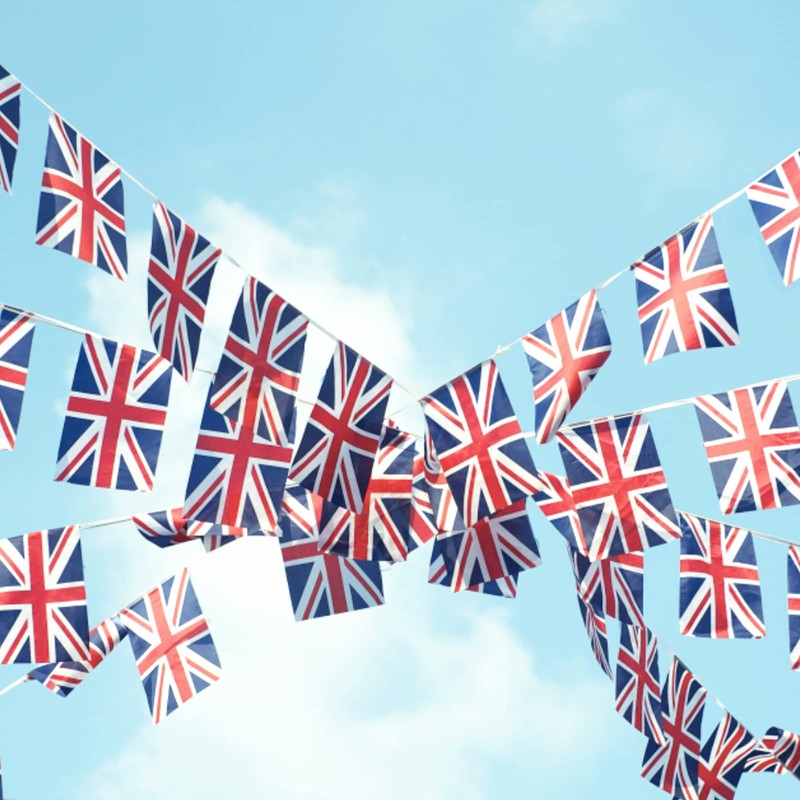 G2PLUS 11M Union Jack Flag Bunting, 40 PCS Rectangular Kings