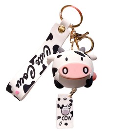 UR Sunshine Boys Girls Creative Funny Cute Kawai Big Nose Round Cow Keychain, White Black Cow Good Luck Lucky Fortune Keycrings Bag Backpack Decoration Pendant Car Key Ring Gift -White