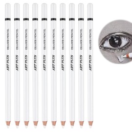 KIPTVO 10PCS Pencil Eraser, Charcoal Pencils, Sketch Pencils Drawing Pencils for Artists, Portable Wooden Sketch Eraser Pen, Fine Point White Pencils for Artist Drawing, Sketching, Blending