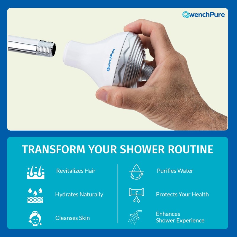 QwenchPure Shower Filter for Chlorine – High Output, 100% KDF-55,