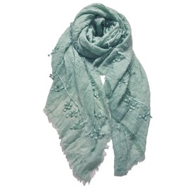 HURESON Lightweight Scarves Soft Shawls and Wraps Long Hijab Head Scarf for Women with Embroidered Floral Tassles Cotton Blend Crinkle Soft Scarf with Fringed Edges (Green)