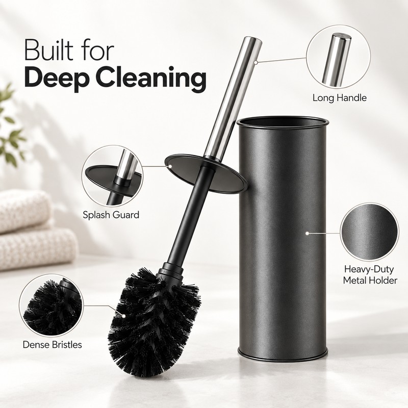 Toilet Brush and Holder Set – Heavy-Duty Long Handle Bathroom