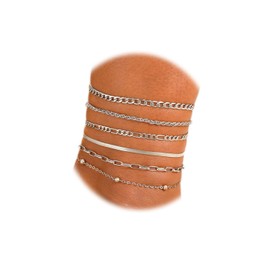 ZMJK Adjustable Waterproof Layered Anklets Bracelets for Women Summer Beach Jewelry Cuban Link Chain Anklets Set Herringbone Paperclip Beaded Snake Chain ​Stackable Anklet Bracelet, One Size, Alloy