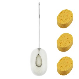 Sponge Cleaning Brush with Stainless Steel Handle, Double-Sided High Performance Cleaning + Highly Absorbent Sponge for Decanters, Baby Bottles, Narrow Neck Bottles, Bottles of All Types, Home Office