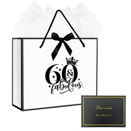 Bliceon 60th Birthday Gift Bag, Large 32×11×27 cm with Tissue Paper, Happy 60th Birthday Party Gift Bag for Women and Men, Suitable for Party, Anniversary