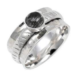 JEWELSTREZORO Rutilquarz Edelstein Spinnerring 925 Sterling Silber Meditationsring Männer & Frauen Spinnerring Geschenkartikel Schmuck TSR144M_50 (15.9)