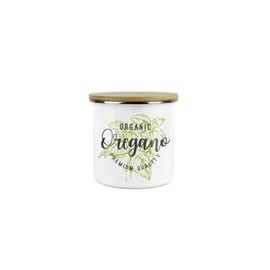 Purely Home Oregano Green Herbs Storage Canister - White And Green Classic Cooking Herbs Metal Enamel Food Storage Container