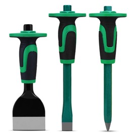 Durable Chisel Set with Protective Guards for Concrete, Bricks, and Stones: Includes Brick, Tile, and Concrete Chisels (8in 11in 11in)