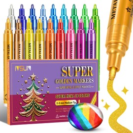 IVSUN Super Golden Metallic Markers, 18 Colors Glitter Acrylic Paint Pens for Black Paper, Fabric, Rock Painting, Glass, Wood, Scrapbooking, Photo Albums, Card Making, DIY Crafts Supplies