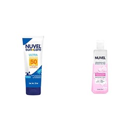 Nuvel SunCare Protector Solar para Cara y Cuerpo, 50 FPS con Amplio Espectro, Resistente al Agua, 120 ml  Desmaquillante Bifasico Oil Free para Piel  