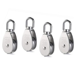 4Pcs M25 Single Pulley Block, Creatiee 304 Stainless Steel Pulley Roller, Crane Swivel Hook Smooth Wire Rope Cable Loading 331lbs/150 kg