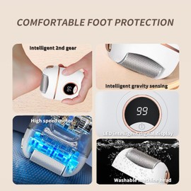 Electric Foot File Callus Remover for Feet, Foot Callus Remover Tool Foot Care Pedicure Kit Feet Scrubber Dead Skin Remover Rechargeable with 2 Grinding Heads 2 Speeds for Men Women - White