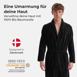Claudio Men's Frotté Bathrobe - 100% Organic Cotton - Oeko-Tex Certified - Soft & Absorbent, black